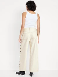 High-Waisted Baggy Wide-Leg Studded Jeans