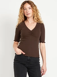 Ruffle-Trim Ribbed Top