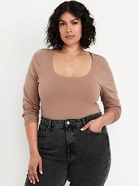 Fitted Double-Layer Scoop-Neck Top