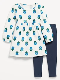 Long-Sleeve Waffle-Knit Dress and Leggings Set for Toddler Girls