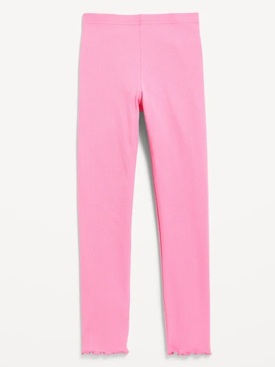 High-Waisted Lettuce Edge Rib-Knit Leggings for Girls