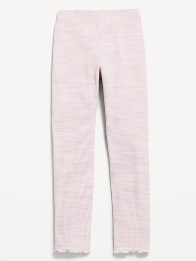 High-Waisted Ribbed Lettuce-Edge Leggings for Girls