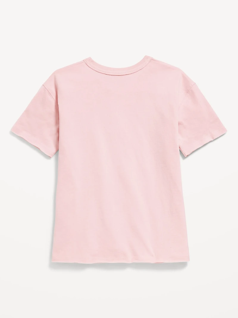 Oversized Short-Sleeve Graphic Raw-Edge T-Shirt for Girls