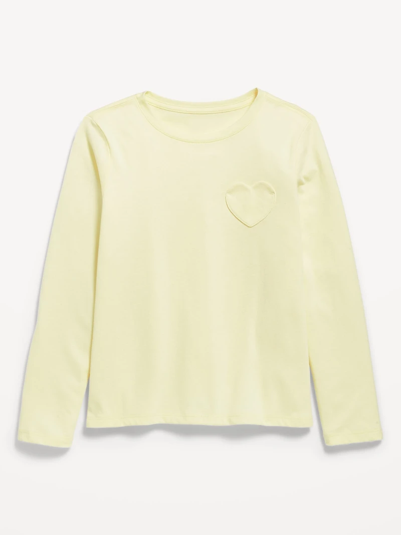 Softest Long-Sleeve Heart-Pocket T-Shirt for Girls