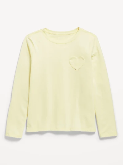 Softest Long-Sleeve Heart-Pocket T-Shirt for Girls