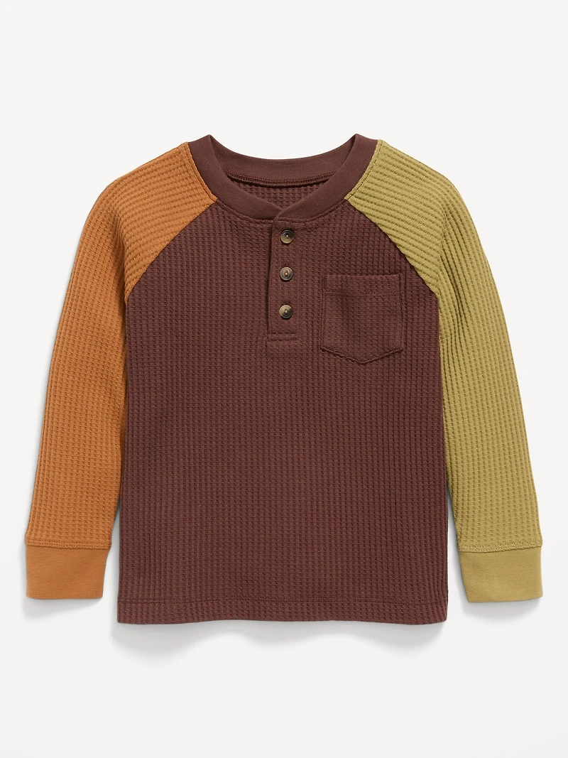 Long-Sleeve Henley Waffle-Knit Pocket T-Shirt for Toddler Boys
