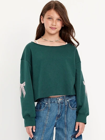 Boat-Neck Graphic Sweatshirt for Girls