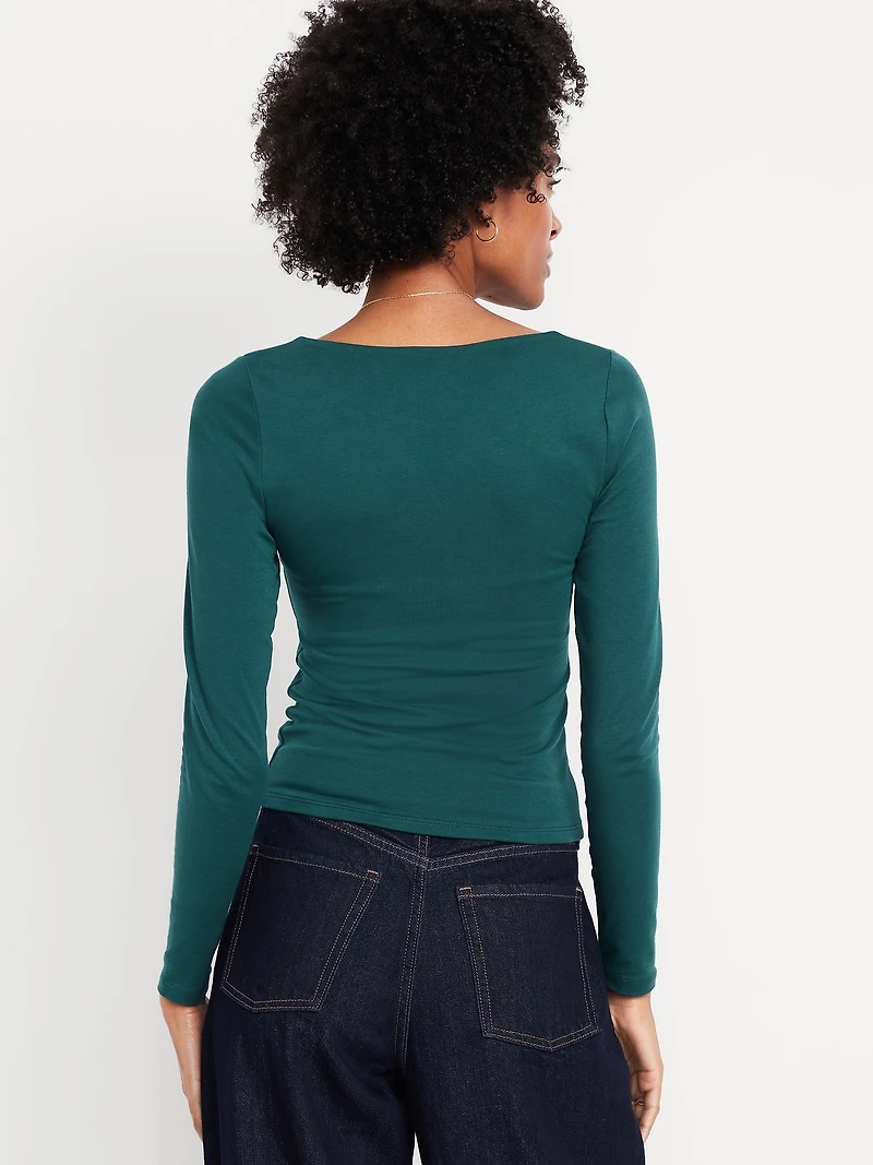 Fitted Double-Layer Scoop-Neck Top