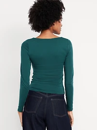 Fitted Double-Layer Scoop-Neck Top