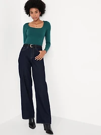 Fitted Double-Layer Scoop-Neck Top