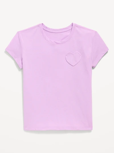 Softest Short-Sleeve Heart-Pocket T-Shirt for Girls