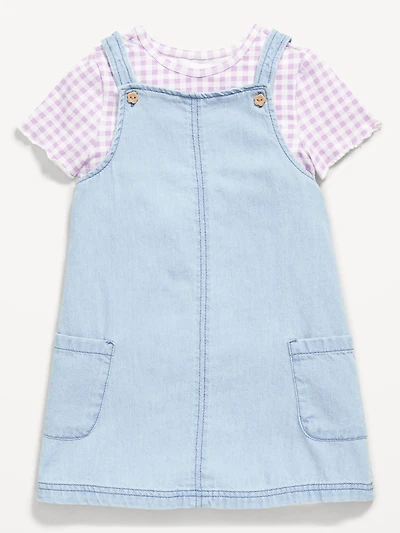Printed Short-Sleeve T-Shirt and Jean Dress Set for Toddler Girls