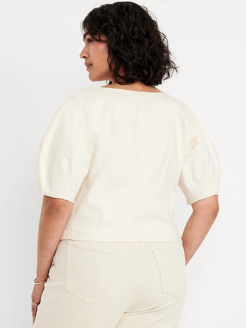 Square-Neck Seamed Denim Top