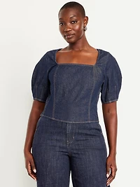 Square-Neck Denim Cropped Top