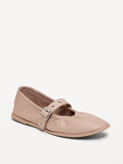 Faux-Leather Mary-Jane Scrunch Ballet Flats