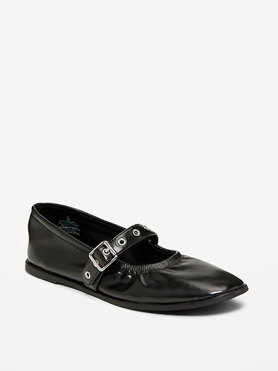 Faux-Leather Mary-Jane Scrunch Ballet Flats