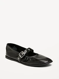 Faux-Leather Mary-Jane Scrunch Ballet Flats