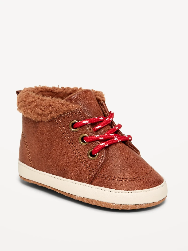 Faux-Leather Sherpa Booties for Baby