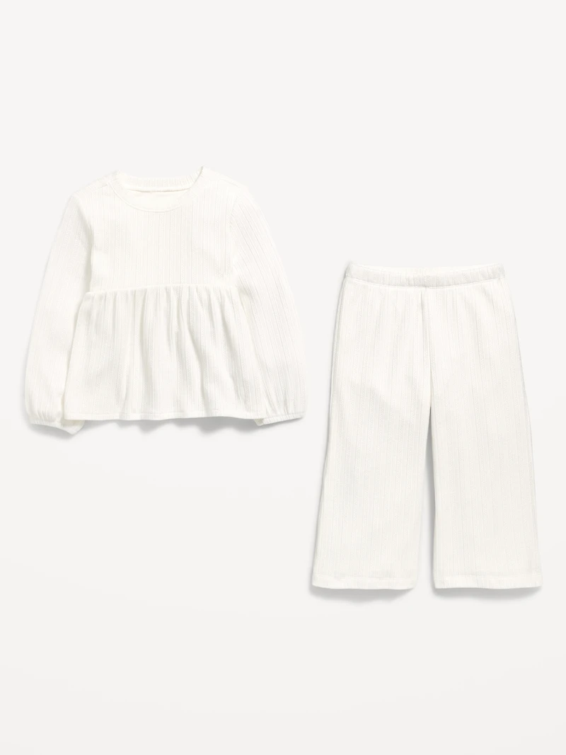 Long-Sleeve Sweater-Knit Peplum Top and Pants Set for Toddler Girls