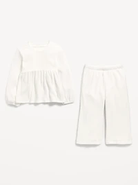 Long-Sleeve Sweater-Knit Peplum Top and Pants Set for Toddler Girls