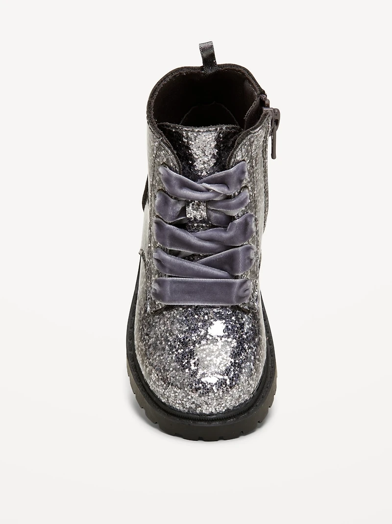 Glitter Side-Zip Combat Boots for Toddler Girls