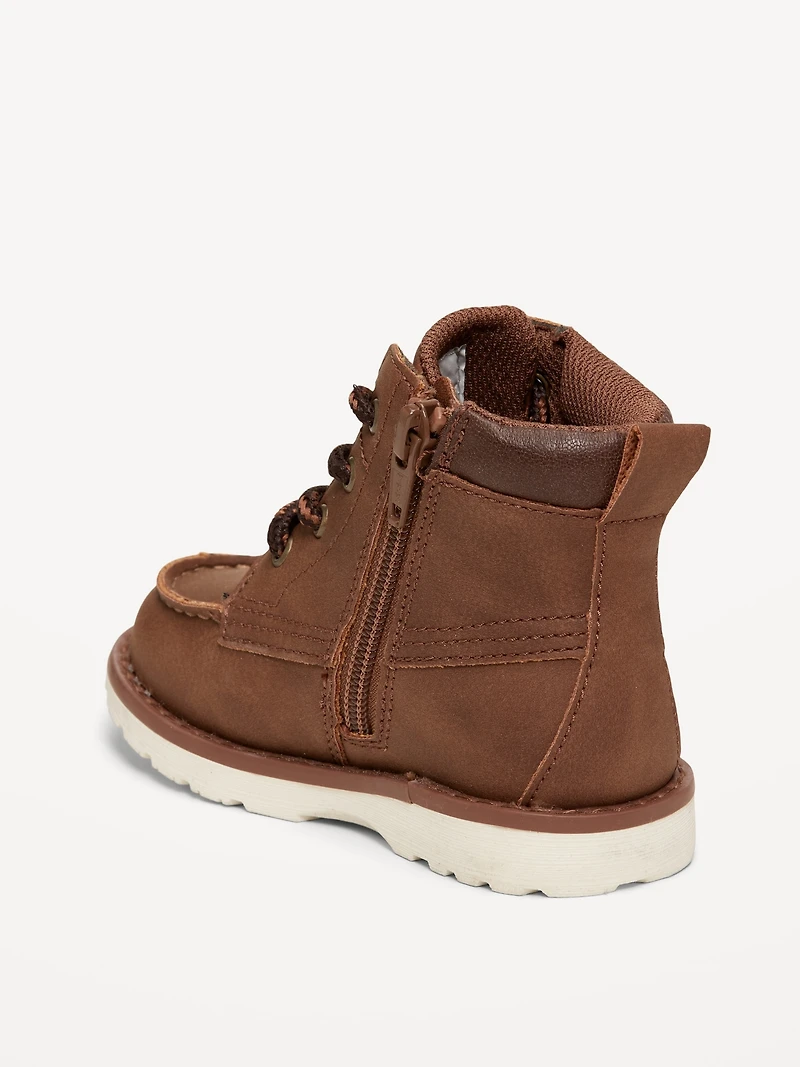 Faux-Suede Side-Zip Lace-Up Boots for Toddler Boys
