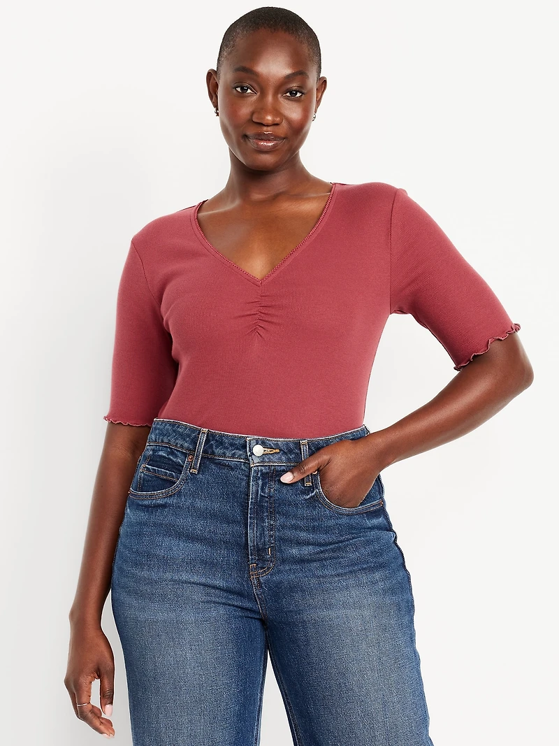 Ruffle-Trim Ribbed Top