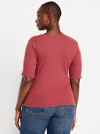 Ruffle-Trim Ribbed Top