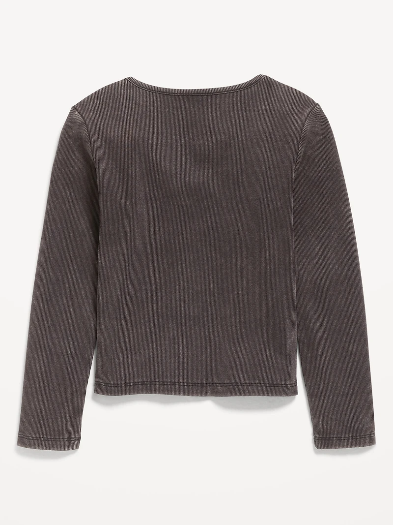 Long-Sleeve Fitted Ribbed Top for Girls