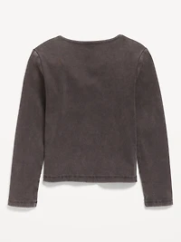 Long-Sleeve Fitted Ribbed Top for Girls