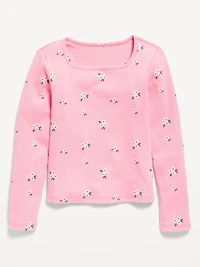 Printed Fitted Long-Sleeve Ribbed Top for Girls