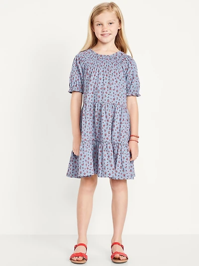 Printed Short-Sleeve Swing Dress for Girls