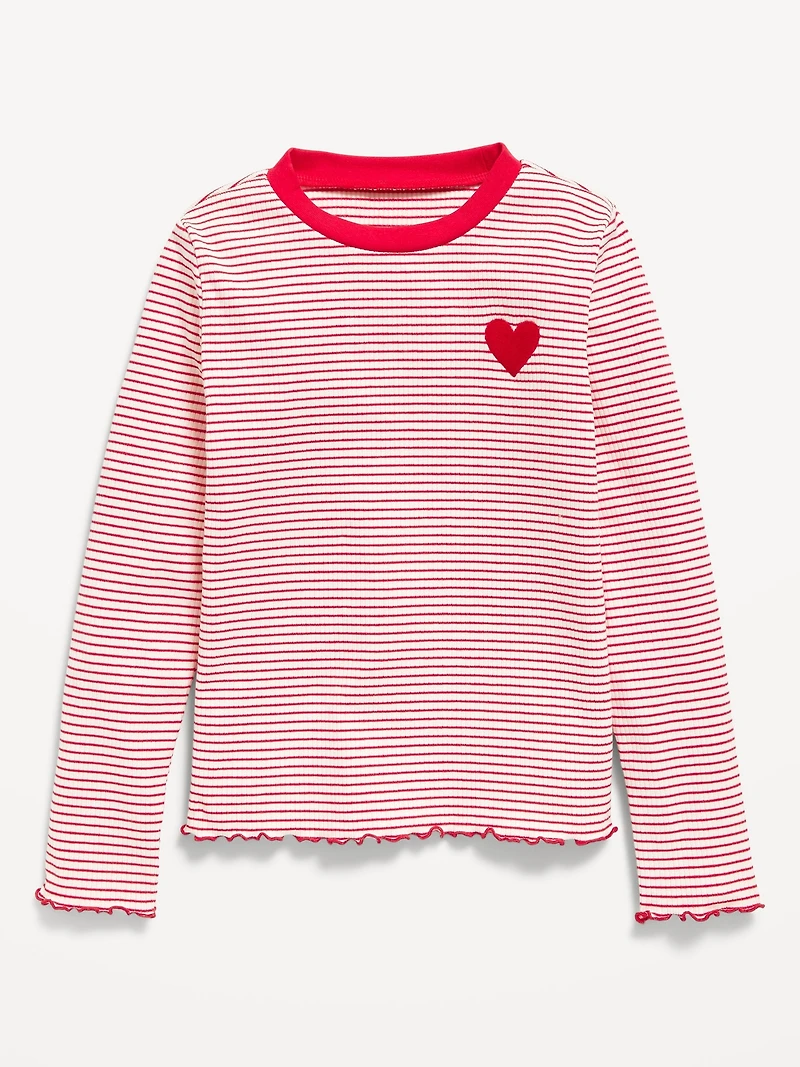 Printed Long-Sleeve Fitted Ringer Top for Girls
