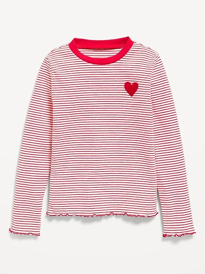 Printed Long-Sleeve Fitted Ringer Top for Girls