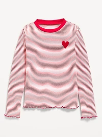 Printed Long-Sleeve Fitted Ringer Top for Girls
