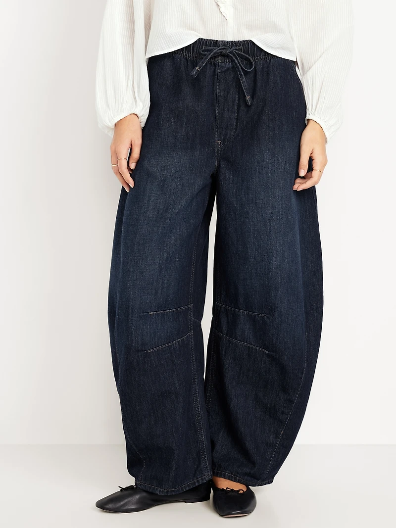 High-Waisted Pull-On Barrel Jeans