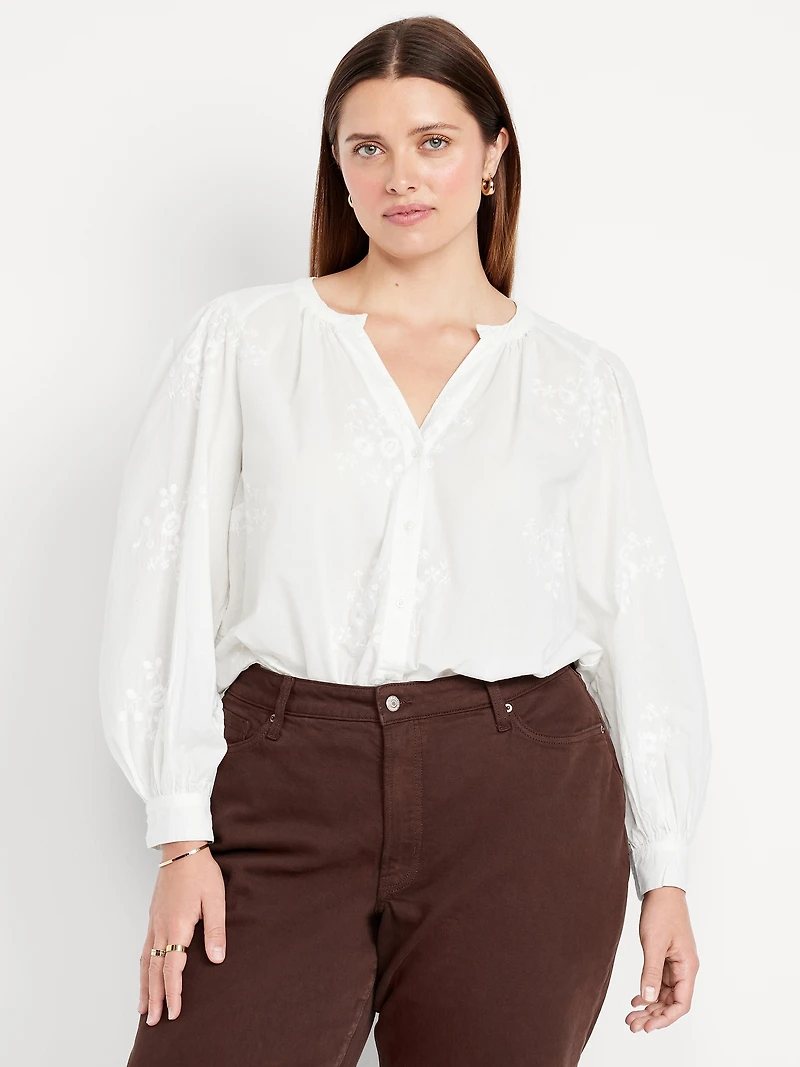 Button-Down Embroidered Top