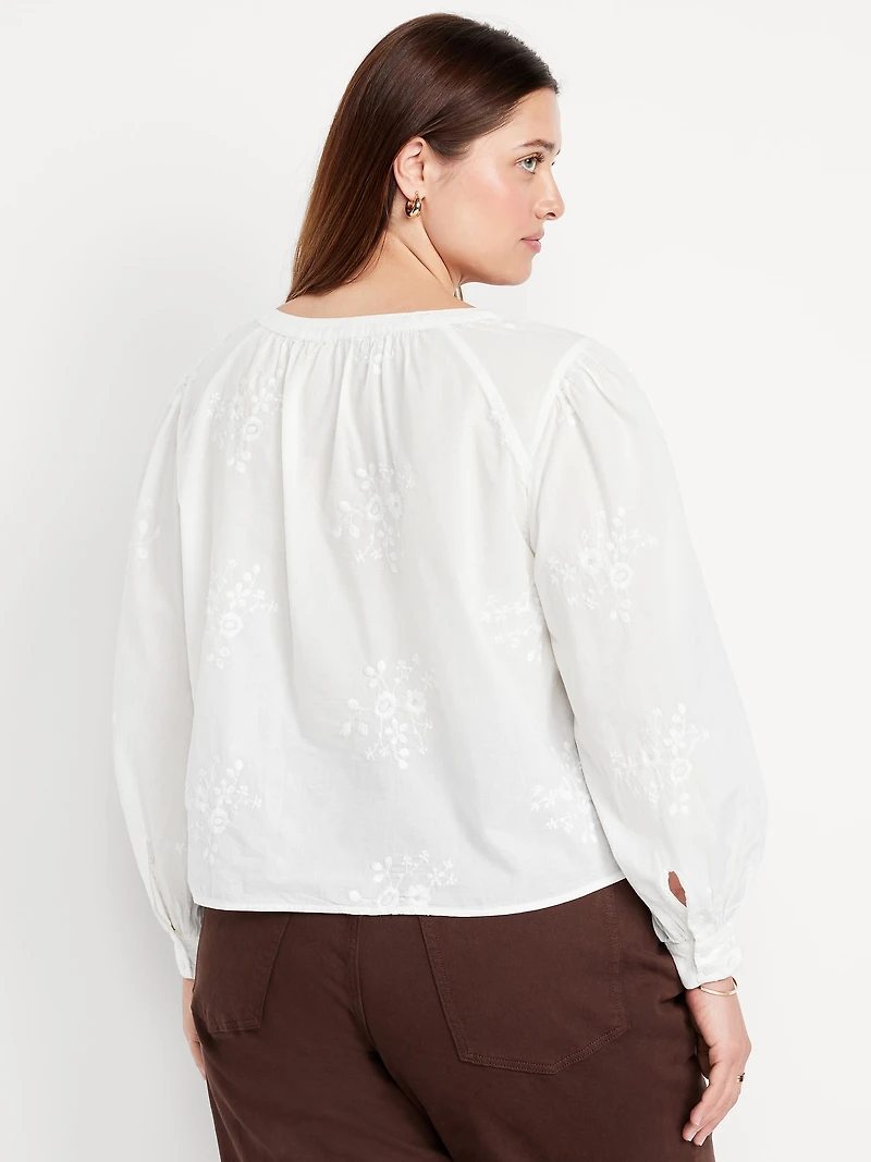 Button-Down Embroidered Top