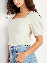 Square-Neck Seamed Denim Top