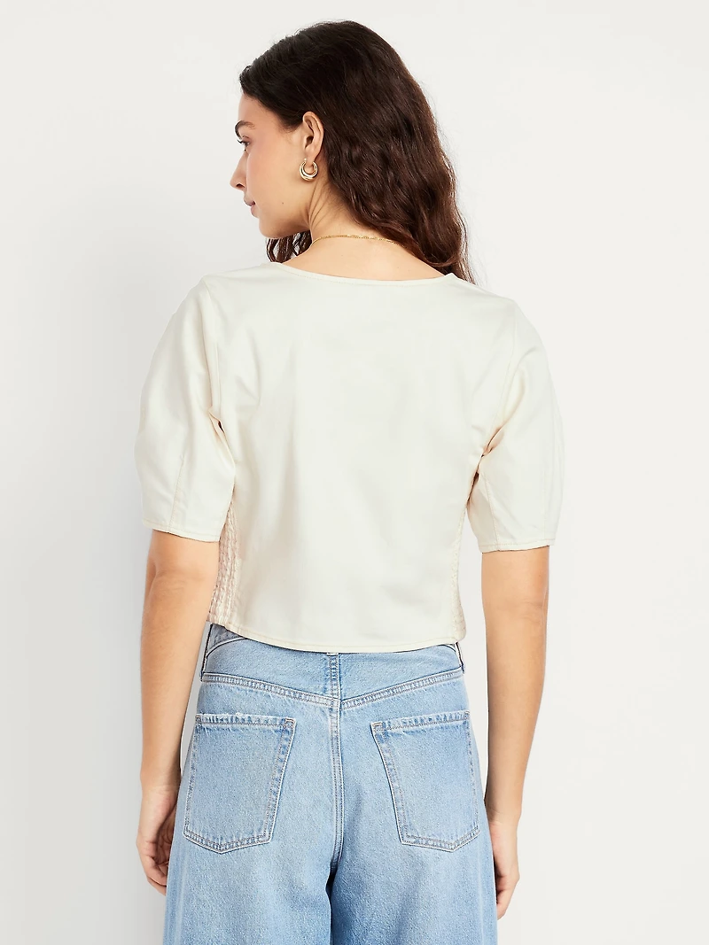 Square-Neck Seamed Denim Top