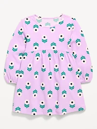 Printed Long-Sleeve Ribbed Dress for Toddler Girls