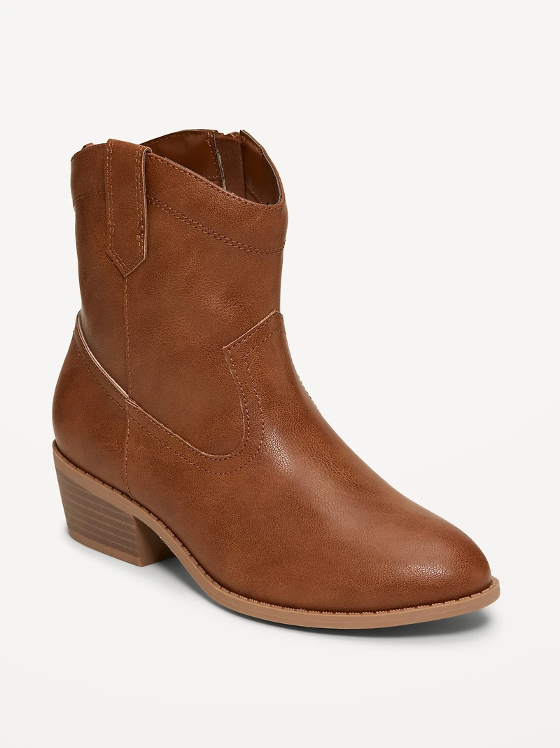 Faux-Suede Side-Zip Western Booties for Girls