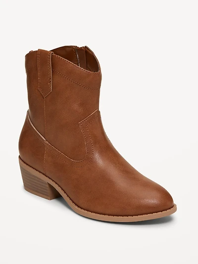 Faux-Suede Side-Zip Western Booties for Girls
