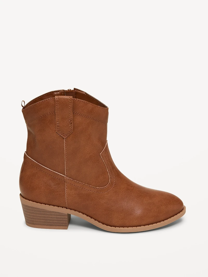 Faux-Suede Side-Zip Western Booties for Girls