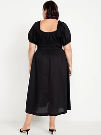 Fit & Flare Puff-Sleeve Midi Dress