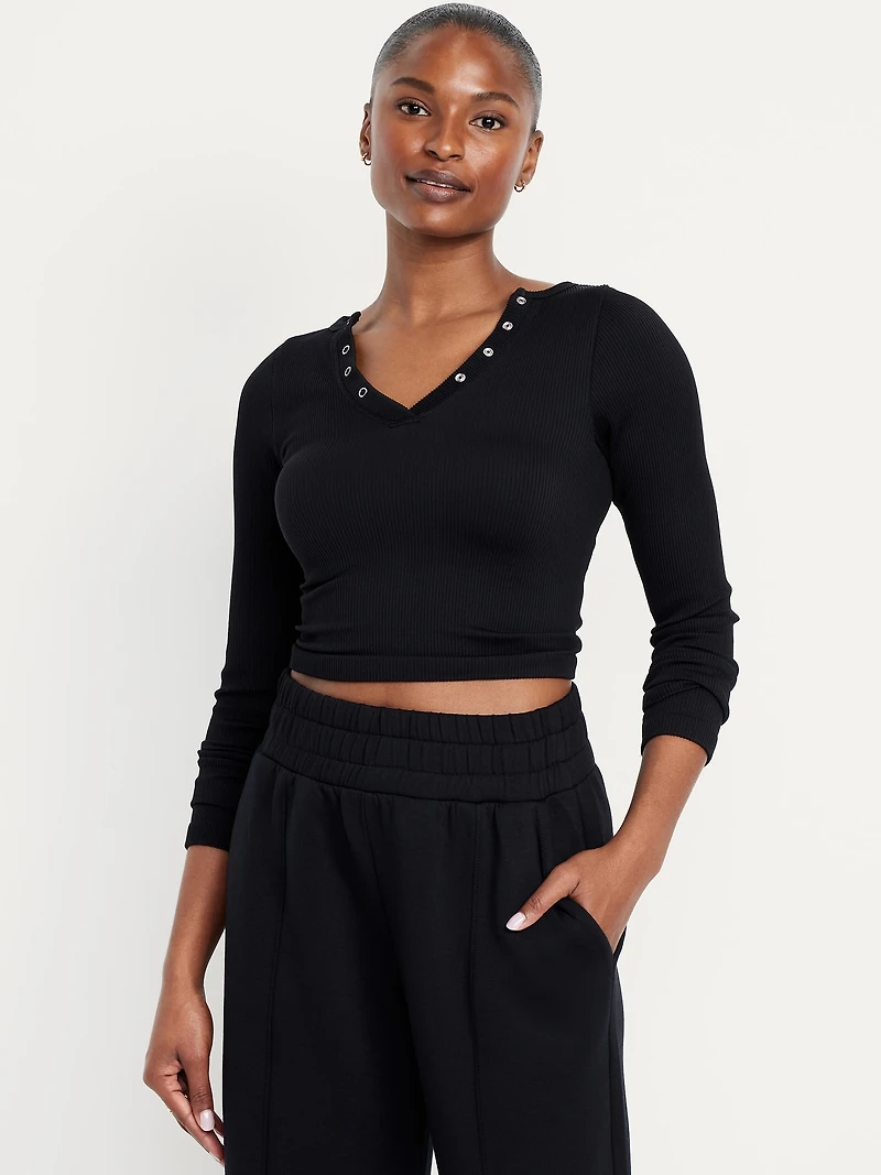 Exhale Seamless Cropped Henley Top