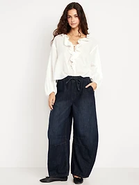 High-Waisted Pull-On Barrel Jeans