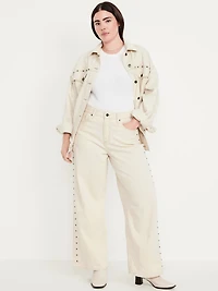 High-Waisted Baggy Wide-Leg Studded Jeans