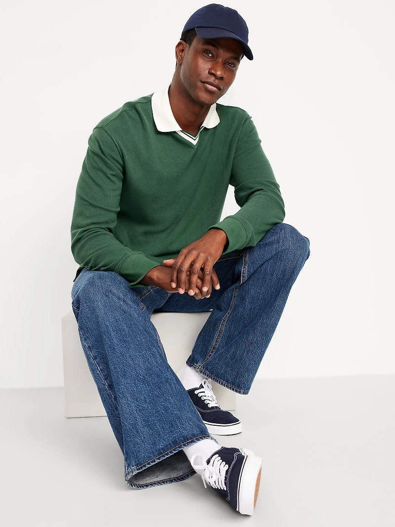 Long-Sleeve V-Neck Polo