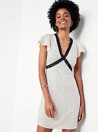 Fit & Flare Crepe Lace-Trim Mini Dress